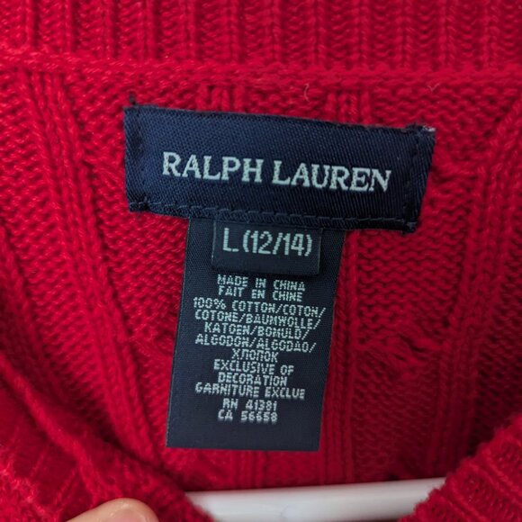 Ralph Lauren Girl's Red Flared Waist Button Up Sweater, 12/14 Large - Picture 6 of 6